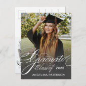 Invitation Carte Postale Élégant Classical Calligraphy Graduation Party (Devant / Derrière)