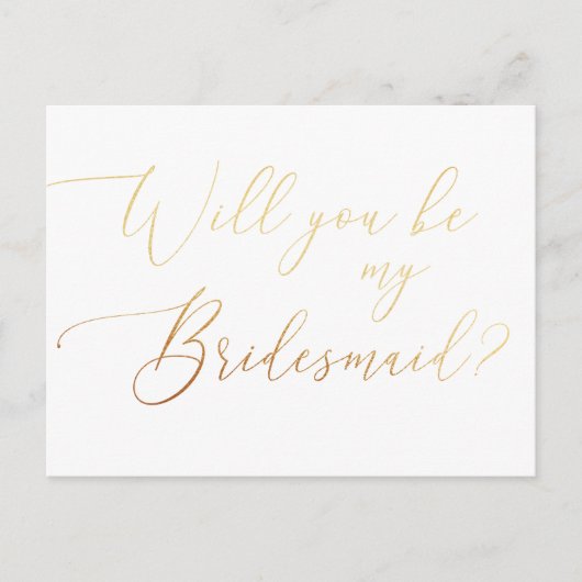 Invitation Carte Postale Elégant Clean Gold Calligraphy Bridesmaid Proposit (Devant)