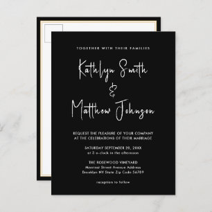 Invitation Carte Postale Élégant code QR noir tout en un Mariage moderne
