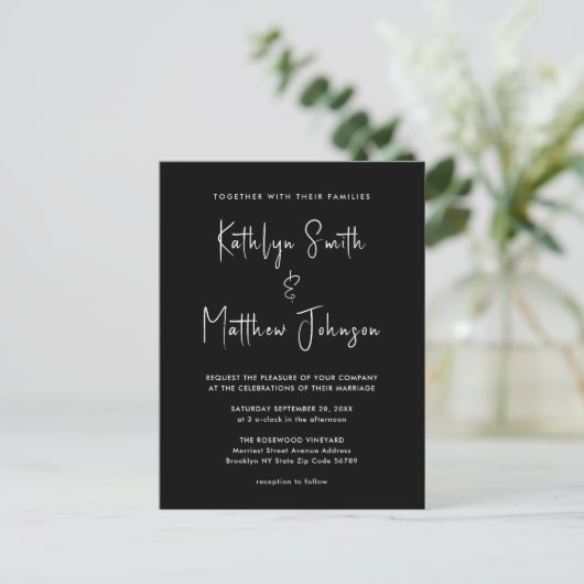 Invitation Carte Postale Élégant code QR noir tout en un Mariage moderne (Debout devant)