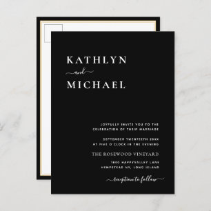 Invitation Carte Postale Élégant code QR noir tout en un Mariage moderne