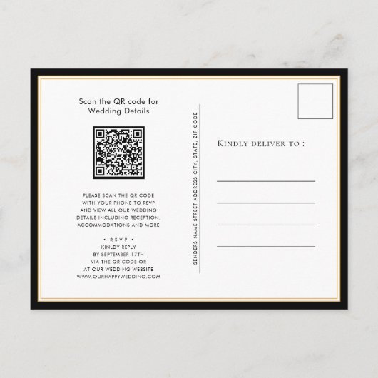 Invitation Carte Postale Élégant code QR noir tout en un Mariage moderne (Dos)
