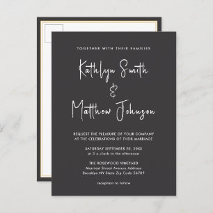 Invitation Carte Postale Élégant code QR noir tout en un Mariage moderne