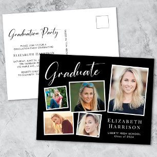Invitation Carte Postale Elégant Collage Photo Black Graduation Party