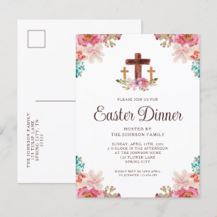 Invitation Carte Postale Elégant dîner de Pâques de la Croix Florale