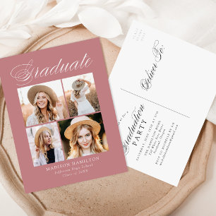 Invitation Carte Postale Elegant Dusty Rose Photo Graduation Party