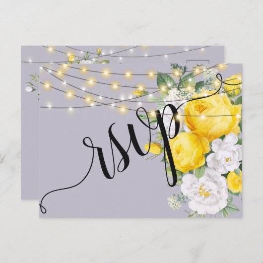 Invitation Carte Postale Élégant éclairage rustique Flo jaune RSVP Invitati (Devant / Derrière)
