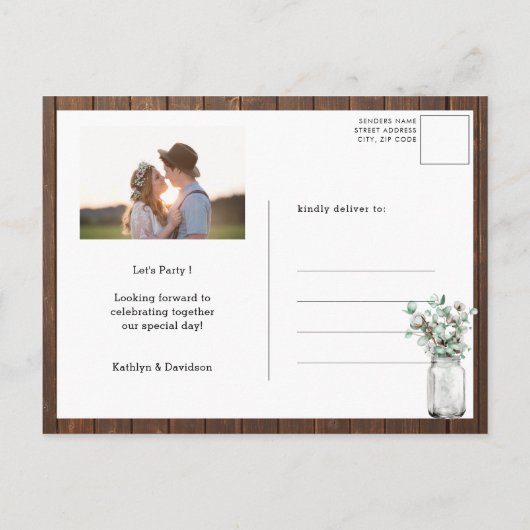 Invitation Carte Postale Elégant Eucalyptus Mason Jar I DO Engagement Party (Dos)