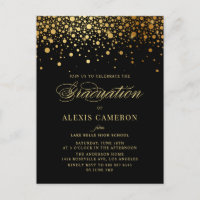 Elégant Faux Gold Foil Confetti Black Graduation