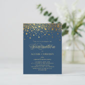 Invitation Carte Postale Elégant Faux Gold Foil Confetti Blue Graduation (Debout devant)