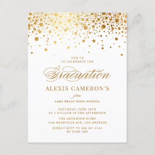 Invitation Carte Postale Élégant Faux Gold Foil Confetti Graduation