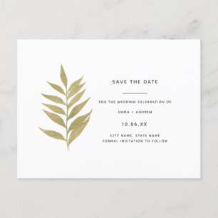 Invitation Carte Postale Elegant Gold Leaf Enregistrer la date