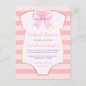 Invitation Carte Postale Elégant Gold & Pink Stripes Bow Douche virtuelle (Devant)