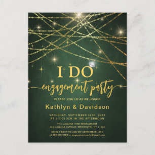 Invitation Carte Postale Élégant Gold String Lumières Vert I DO Fiançailles