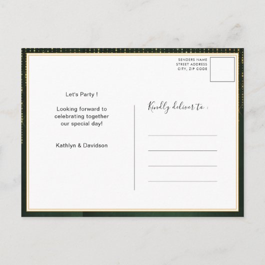 Invitation Carte Postale Élégant Gold String Lumières Vert I DO Fiançailles (Dos)