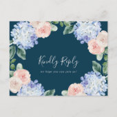 Invitation Carte Postale Elegant Hydrangea Navy demande de chanson RSVP car (Devant)