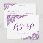 Invitation Carte Postale Élégant Lavande Violet mariage de dentelle RSVP (Devant / Derrière)