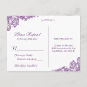 Invitation Carte Postale Élégant Lavande Violet mariage de dentelle RSVP (Dos)