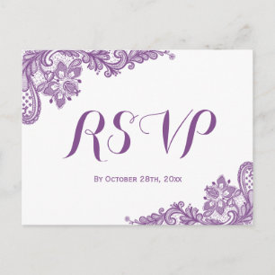 Invitation Carte Postale Élégant Lavande Violet mariage de dentelle RSVP