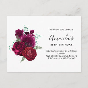 Invitation Carte Postale Elegant Magenta Rose Floral Bouquet