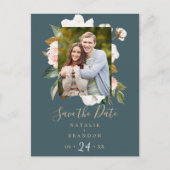 Invitation Carte Postale Élégant Magnolia | Photo Turquoise Enregistrer la  (Devant)