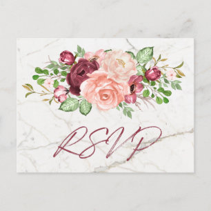 Invitation Carte Postale Elégant Marbre Bourgogne Mauve Peach RSVP