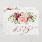 Invitation Carte Postale Elégant Marbre Bourgogne Mauve Peach RSVP (Devant / Derrière)
