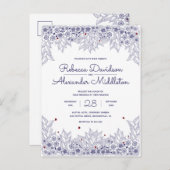 Invitation Carte Postale Elégant Mariage bleu blanc (Devant / Derrière)