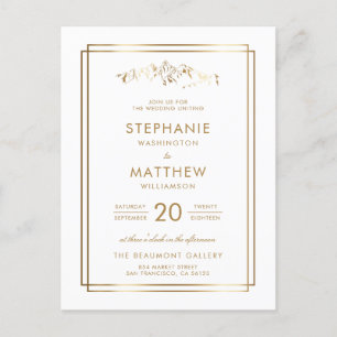 Invitation Carte Postale Elégant Mariage de Montagne Blanc & Or