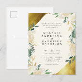 Invitation Carte Postale Élégant Mariage floral géométrique or (Devant / Derrière)