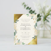 Invitation Carte Postale Élégant Mariage floral géométrique or (Debout devant)