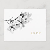 Invitation Carte Postale Elégant Mariage Magnolia RSVP avec choix de repas (Devant)