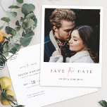 Invitation Carte Postale Élégant Moderne Bourgogne Script Mariage photo<br><div class="desc">Ce mariage photo simple et chic, à l'exception de la date modèle de carte postale, présente un design élégant, minimaliste et moderne. Parcourez notre boutique pour les versions de ce design avec Enregistrer le texte Date en noir et dans d'autres couleurs et dans un format de carte plat, aussi! Le...</div>
