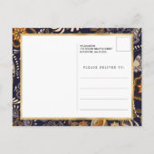 Invitation Carte Postale Elégant Motif bleu et or 90e anniversaire (Dos)