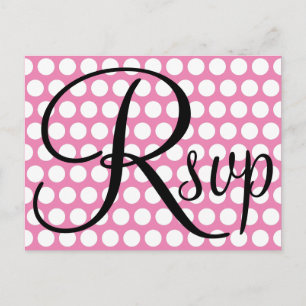 Invitation Carte Postale Élégant Noir RSVP Rose et Blanc à pois