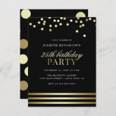 Invitation Carte Postale Elégant Noir tendance Confetti Glossy Anniversaire (Devant / Derrière)