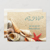 Invitation Carte Postale élégant océan sable coquillages plage mariage rsvp (Devant / Derrière)