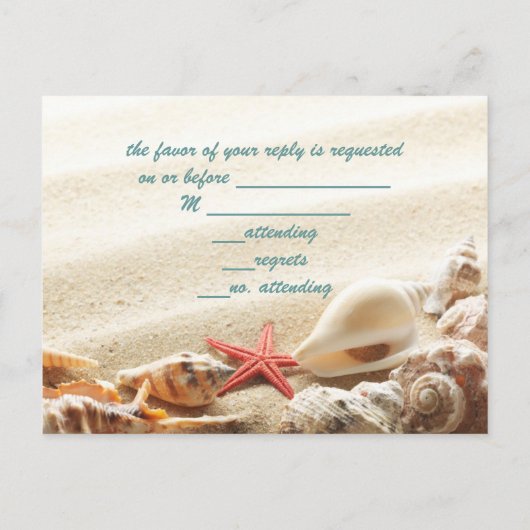 Invitation Carte Postale élégant océan sable coquillages plage mariage rsvp (Dos)