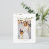 Invitation Carte Postale Élégant Or Calligraphie Photo Graduation (Debout devant)