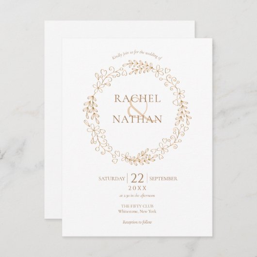 Invitation Carte Postale Elégant or moderne Laurel Garland Mariage (Devant / Derrière)