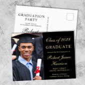 Invitation Carte Postale Elégant Photo College Black Graduation Party