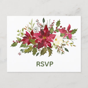 Invitation Carte Postale Elégant Poinsettia Noel Mariage RSVP