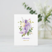 Invitation Carte Postale Elégant Purple or Aquarelle Florale Mariage RSVP (Debout devant)