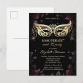 Invitation Carte Postale Élégant Rose de Bourgogne foncée Black Sweet 16 (Devant / Derrière)