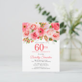Invitation Carte Postale Élégant rose floral 60e anniversaire (Debout devant)