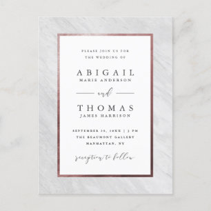 Invitation Carte Postale Élégant Rose Gold & Marbre blanc Mariage