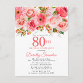 Invitation Carte Postale Elégant rose rose florale 80e anniversaire (Devant)