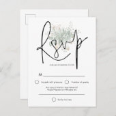 Invitation Carte Postale Élégant Sage Foliage noir Script mariage RSVP (Devant / Derrière)