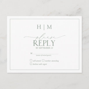 Invitation Carte Postale Élégant Sage Green Calligraphie Monogramme RSVP