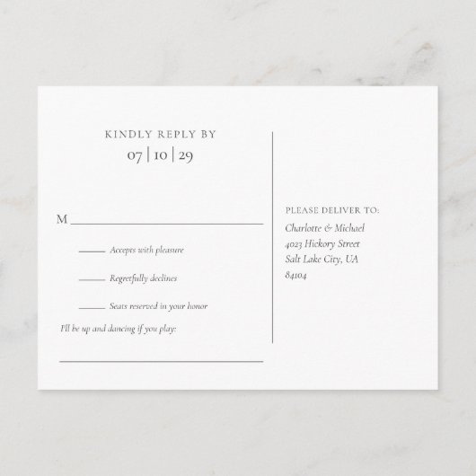 Invitation Carte Postale Elégant Sage Vert verdure Mariage RSVP (Dos)